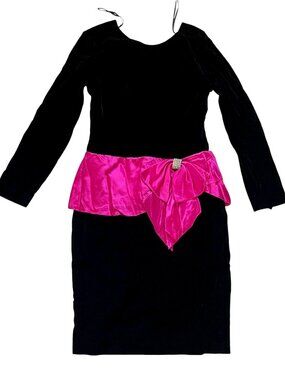 Vintage 1980s dress Nah Nah Collections Jonathan Tait black velvet pink bow 10